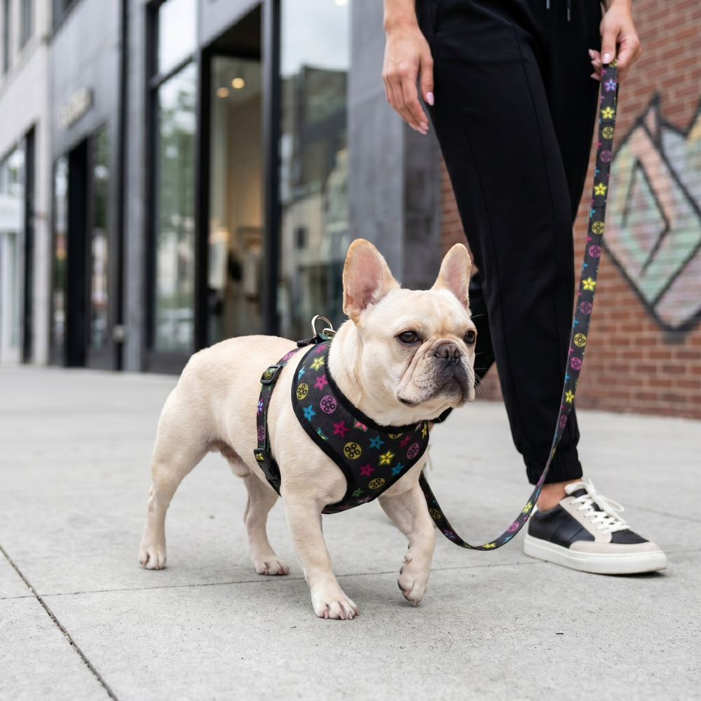 Designer Hundegeschirr mit Leine Schwarz