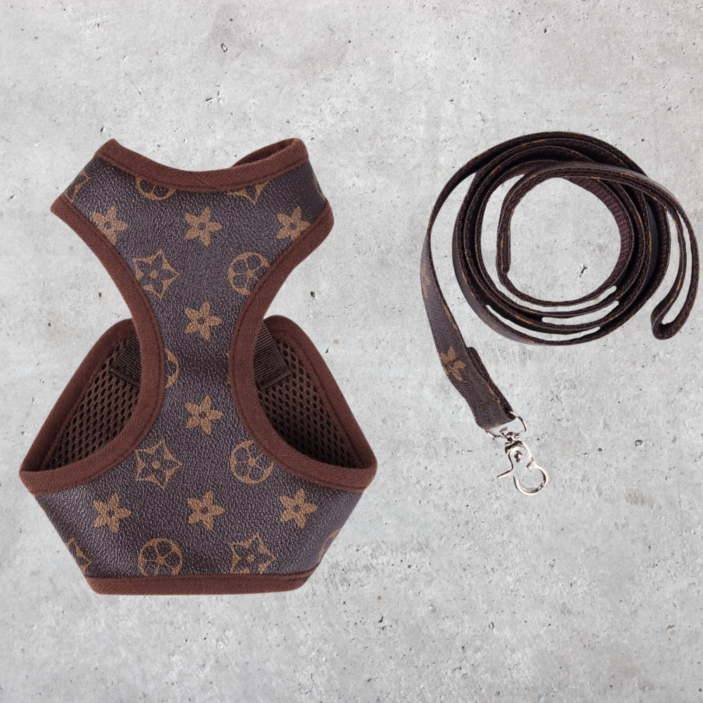 Designer Hundegeschirr mit Leine Braun